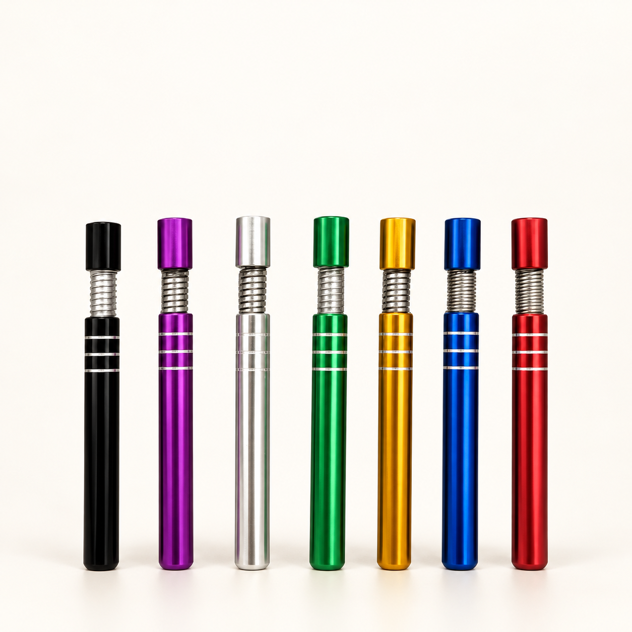 Slim Ringed Metal Snuff Tubes in photographed stock color assortment